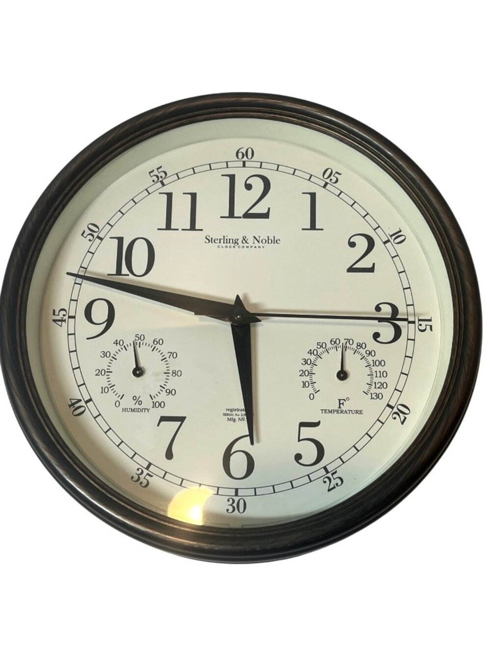 Sterling & Noble Wall Clock With Temp & Humidity Gauges Black Frame Analog 12 In